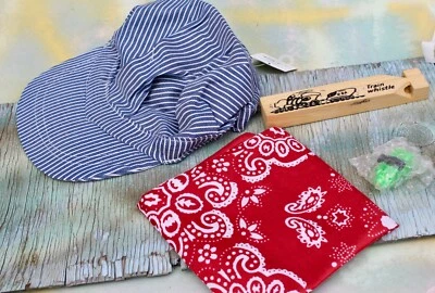 Juego de Ingeniero de Tren Infantil: Tapa de Ferrocarril, Silbato, Bandana, Mini Luz, 4 Piezas NUEVO Foto 1 de 4
