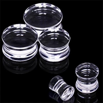 Pair of Ultra Crystal Clear UV Acrylic Saddle Ear Plugs Flesh Flare Tunnel E428 - Image 1 of 2