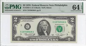 1976 $2 PHILADELPHIA FRN. PMG Choice Uncirculated 64 EPQ Banknote. - Picture 1 of 2