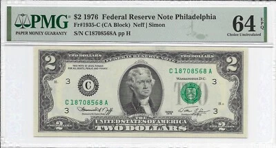 1976 $2 PHILADELPHIA FRN. PMG Choice Uncirculated 64 EPQ Banknote. - Image 1 of 2