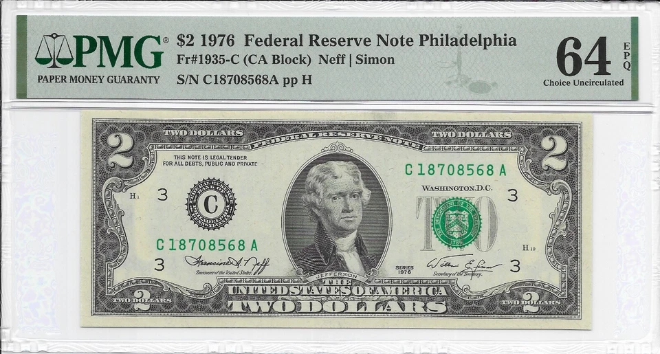 1976 $2 PHILADELPHIA FRN. PMG Choice Uncirculated 64 EPQ Banknote. - Image 1 of 2