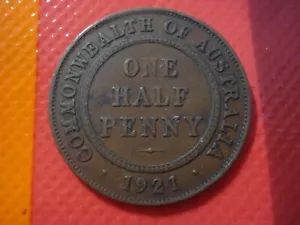 Moneda predecimal australiana de 1921. KGV (1/2) medio centavo. x 1 moneda sin clasificar - Imagen 1 de 2