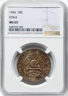 1946 - Iowa Commemorative Half Dollar - NGC MS65 - GORGEOUS TONED GEM! - Image 1 of 2