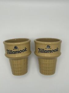 2x Rare Tillamook Ice Cream Cone Ceramic Bowl Dish Holder