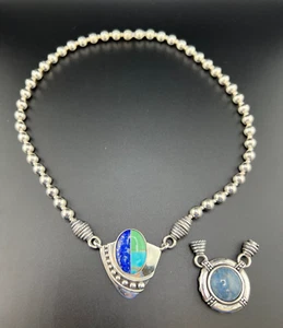CAROLYN POLLACK 925 STERLING SILVER TURQUOISE INTERCHANGEBLE PENDANTS NECKLACE - Picture 1 of 6