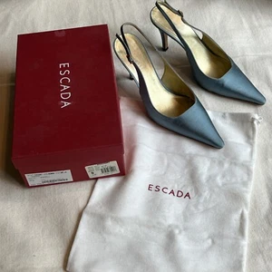ESCADA Shoes Bryne Pale Blue Silk Slingback High Heel Pumps Size 39 US 9 - Picture 1 of 12