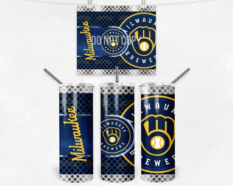 20oz Milwaukee Brewers Baseball MLB tumbler with box lid and straw Cover
