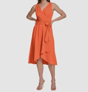 Vestido para mujer DKNY naranja sin mangas envolvente sintético talla 14 - Imagen 1 de 3