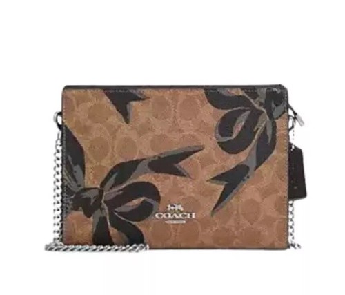 Borsa a tracolla Coach Cy746 slim nuova con etichetta in tela e pelle firmata con stampa fiocco