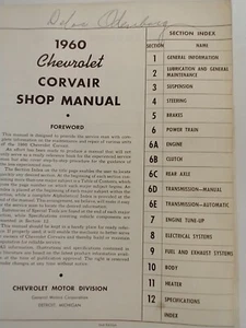 1960 Chevrolet Corvair Car Shop Manual OEM ORIGINAL Service Repair Manual - Bild 1 von 3