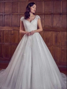 Stunning A-line Wedding Dress with Lace and Pearl Detail - Alya Danielle Couture - Picture 1 of 9