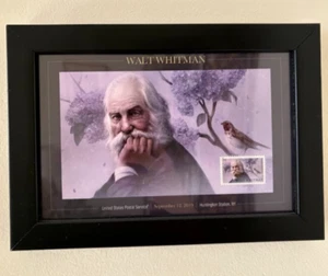 Original gerahmter USPS Walt Whitman Briefmarkendruck Kunst 2019 10,5" x 7,5" - Bild 1 von 3