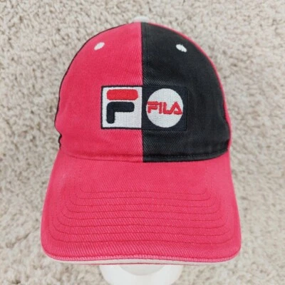 De Colección Fila Panel Dividido Correa Gorra Sombrero, Logo Bordado, Rojo/Negro, Blokecore Foto 1 de 4