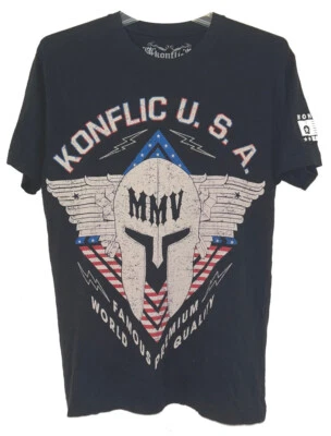 Vintage Y2K MMV (2005) Konflic USA T-Shirt Made in USA Tattoo Biker Graphics M - Image 1 of 2