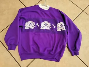 Vintage 80er Stepping Stones Sweatshirt Gr. Small Hunde & Schleifen Strickeinsatz lila - Bild 1 von 4