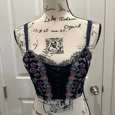 Victoria Secret Dream Angels TOP UNLINED CORSET Bejeweled Navy Embroidered NWT - Image 1 of 4