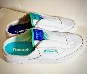 Reebok Club C Laceless Mule 9.5 White with Green/Blue Trim Slip On Tennis Mule - Picture 1 of 11