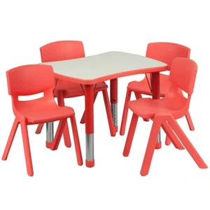 Flash 21.875"Wx26.625"L Adjust Rect Red Plastic Activity Table w/4 Stack Chairs - Picture 1 of 1