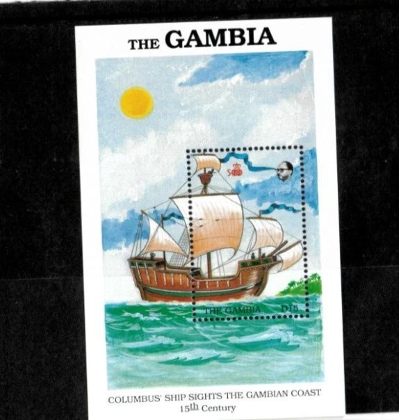 CLÁSICOS DE COLECCIÓN - Gambia 1988 - Columbus Ship - Hoja de recuerdo - Scott 796 MNH Foto 1 de 1