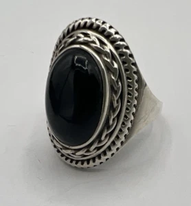 925 Sterling Silver Southwestern Braided Black Onyx Ring Size 8 - Picture 1 of 12