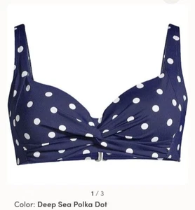 Top de bikini Lands End Twist frontal con aros talla 10 copa DD azul lunares - Imagen 1 de 6