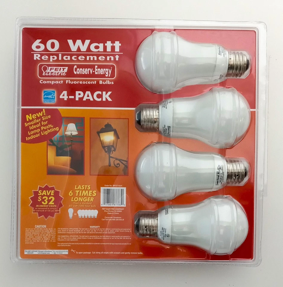 Feit Electric 877830 4-Pack Compact Florescent Bulbs, 800 Lumens, 15W - Image 1 of 1