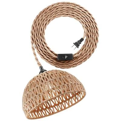 Rustic Hamp Rope Plug in Pendant Light Handcrafted Lampshade for Kitchen Hallway - Image 1 of 4