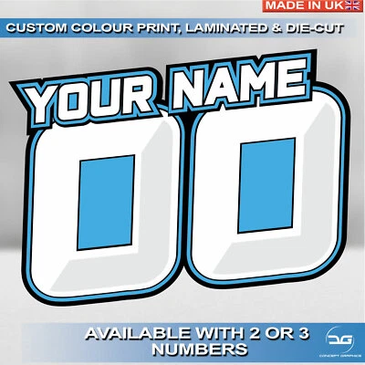 CONCEPT GRAPHICS x2 Personalizado Personalizado Nombre Carrera Número 10cm Vinilo Calcomanía Adhesiva Coche Quad Bike