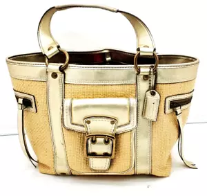 Coach Legacy Straw Tote Shoulder Bag Leather Gold Leather - Picture 1 of 8