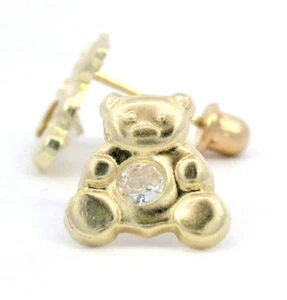 Tioneer Ohrringe 8 mm Bär mit CZ 14 Karat Gelbgold Schraubverschluss - Bild 1 von 2