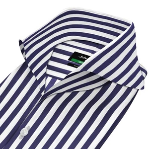 Marineblau Vorzelt Streifen hoch offen extrem abgeschnitten Kragen knopflos Herren Hemd - Bild 1 von 11