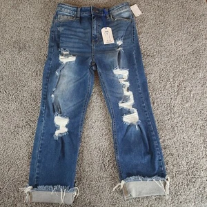 Cello Jeans Women's Size 9 Blue Denim Distressed Straight Leg (30W X 24L) NWT - Picture 1 of 12