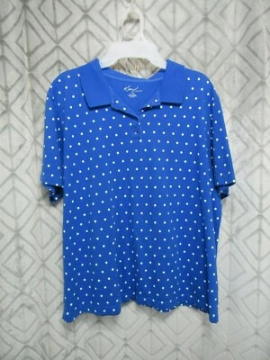 Топ Kim Rogers размер XL синий белый горошек пуловер короткий рукав повседневная работа - Изображение 1 из 3
