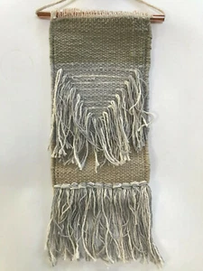 Handgewebter Wandbehang grau grey braun weiß Primitives von Kathy Neu mit Etikett - Bild 1 von 8
