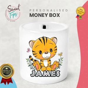 PERSONALISIERTE SPARDOSE MIT TIGERMOTIV KINDER KINDER - GESCHENKIDEE - Bild 1 von 1