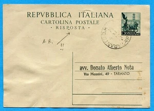 INTERO POSTALE PARTE "RISPOSTA" USATA COME AVVISO DI RICEVIMENTO (254096) - Picture 1 of 2