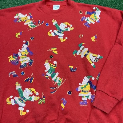 Sudadera Vintage Santa Navidad Roja Pintada a Mano Joya India Tinta Mujer XL Foto 1 de 4