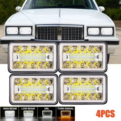 4PCS 4x6" inch LED Headlights Hi-Lo Beam Halo For Pontiac Grand Prix 1976-1987 Foto 1 de 4