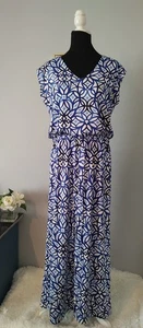 Chicos Damen Kleid Größe 2 Maxi Farbe blau-weiß Gummibund ärmellos - Bild 1 von 8