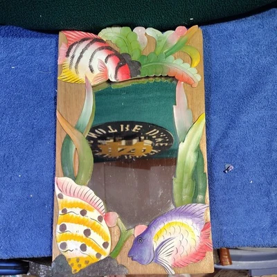  VINTAGE Topical Fish Wood Boarder Decor Mirror, 20in high, 11in wide - Image 1 of 4