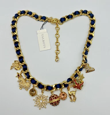 Colar de férias Talbots robusto folheado a ouro fita marinha "charme de inverno" novo com etiquetas - Imagem 1 de 4