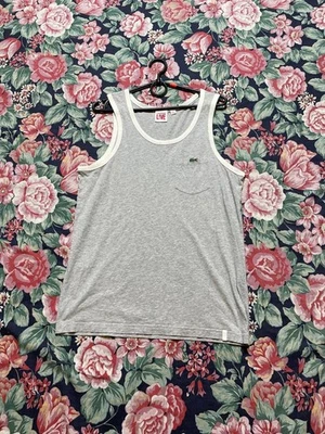 Chaleco de Colección Lacoste Para Hombres WMNS M Gris Bordado Logo Algodón Envejecido Años 90 Y2K Foto 1 de 4