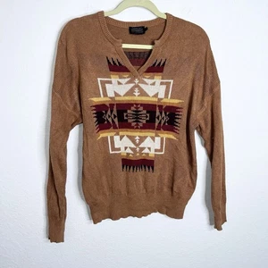 Pendleton Aztekenpullover Damen Small Southwestern braun hellbraun Oberteil C1 - Bild 1 von 6
