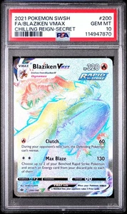 Blaziken VMAX PSA 10 English Pokemon Card 200/198 Chilling Reign 2021 Rainbow - Picture 1 of 2