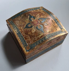 Blau & Gold Vergoldet Italien Florentiner Vintage Holz Schmuckschatulle Florenz Italian Alt - Bild 1 von 14