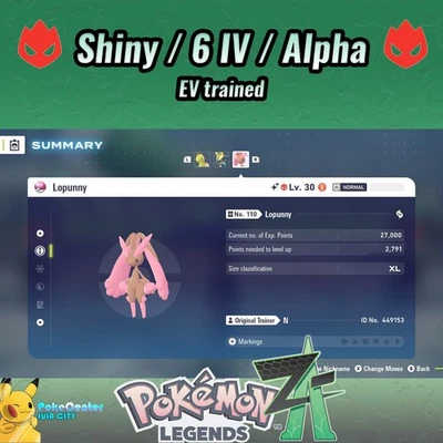Lopunny Pokemon Legends ZA ❗❗  Alpha ❗❗  Shiny 6 IV🟢 Battle Ready ⚫ EVs - Image 1 of 3