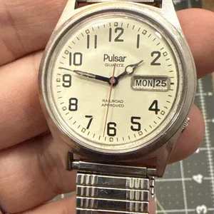 Vintage 1980er Pulsar by Seiko Y513-8159 Railroad Approved 36mm Herrenuhr - Bild 1 von 10