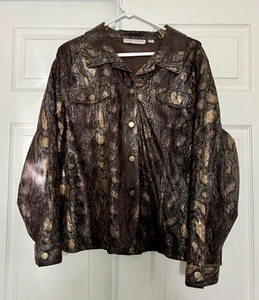 DAMENJACKE BAMBOO TRADERS METALLIC BRAUN/GOLD Schlangenleder mit Knopfleiste Größe XL - Bild 1 von 6