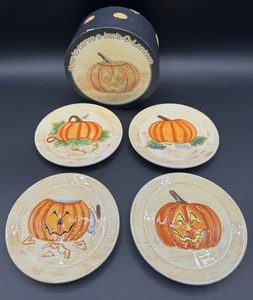 MWW Market How to Carve A Jack-O-Lantern Halloween Ceramic Mini Plates-Set of 4 - Picture 1 of 7