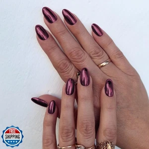 Specchio metallo pressa su unghie medio ovale acrilico unghie press ons fucsia mediu - Foto 1 di 5